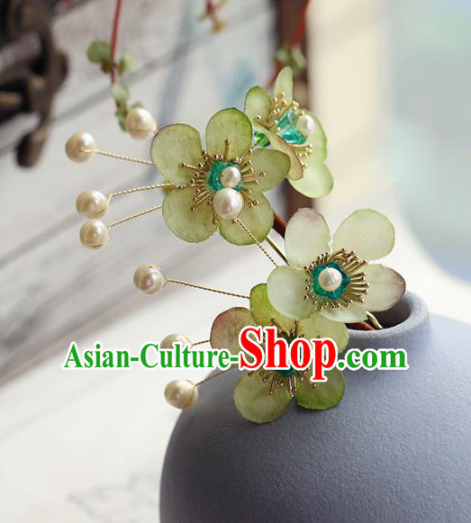 Chinese Traditional Hanfu Green Plum Blossom Hairpin Wedding Hair Accessories Ancient Bride Flower Hair Stick