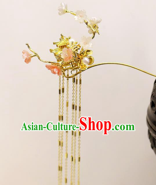 Chinese Traditional Hanfu Golden Tassel Palace Hairpin Wedding Hair Accessories Ancient Bride Hair Stick