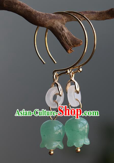 Handmade Chinese Traditional Wedding Ear Accessories Ancient Bride Aventurine Convallaria Earrings Jewelry