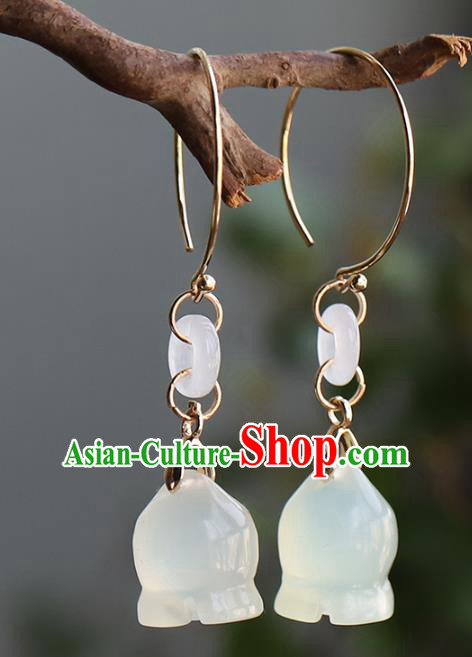 Handmade Chinese Ancient Bride Hsiuyen Jade Convallaria Earrings Jewelry Traditional Wedding Ear Accessories