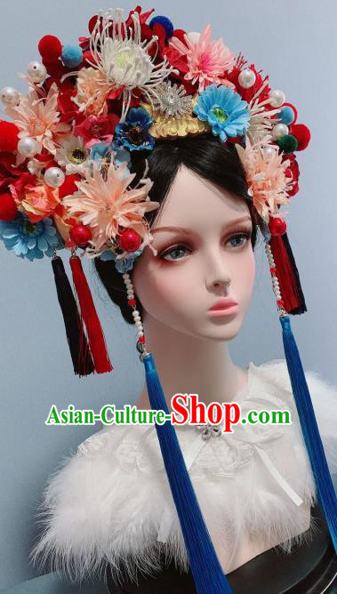 Handmade Chinese Silk Flowers Phoenix Coronet Traditional Wedding Hair Accessories Ancient Empress Headwear