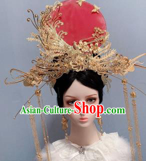 Handmade Chinese Ancient Bride Headwear Wedding Hair Crown Traditional Golden Phoenix Coronet Hair Accessories