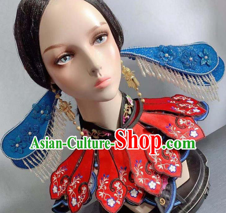 Chinese Hanfu Blue Hair Sticks Ancient Empress Hairpins Traditional Court Hair Accessories