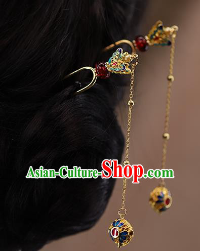 Chinese Traditional Hanfu Blueing Butterfly Hair Stick Wedding Hair Accessories Ancient Bride Tassel Hairpin