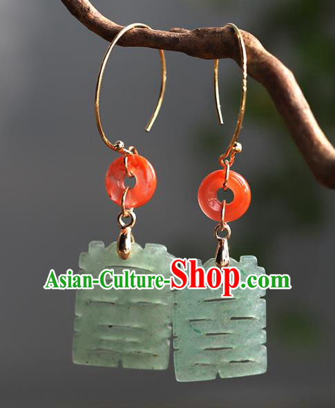 Handmade Chinese Traditional Wedding Jade Ear Accessories Ancient Bride Agate Earrings Jewelry