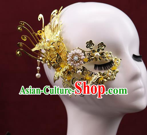 China Ancient Female Swordsman Golden Face Mask Traditional Drama Accessories