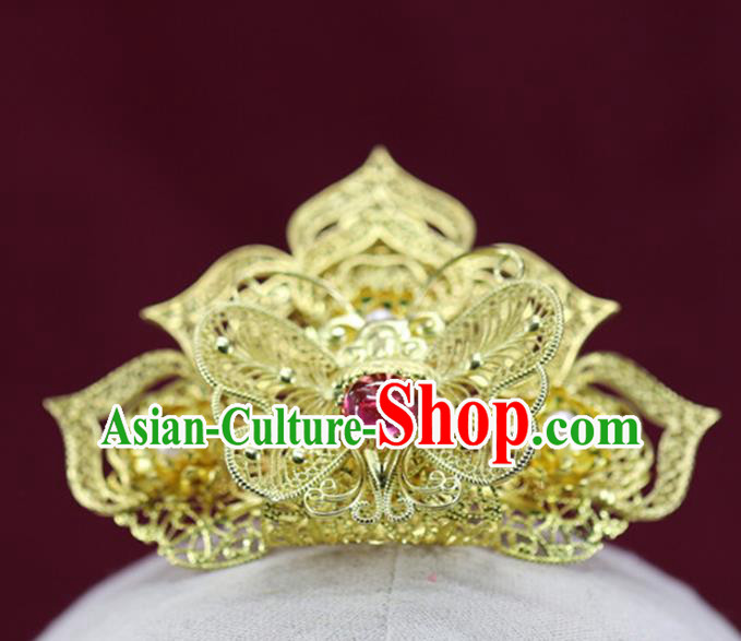 Chinese Traditional Wedding Hair Accessories Ancient Bride Hairpin Ming Dynasty Golden Butterfly Hair Crown