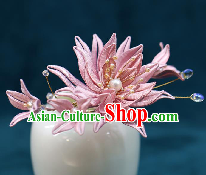 Chinese Ancient Bride Pink Silk Epiphyllum Hairpin Wedding Hair Accessories Traditional Hanfu Hair Stick