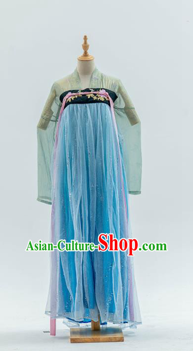 China Traditional Costumes Tang Dynasty Imperial Princess Historical Clothing Ancient Court Lady Blue Hanfu Dress