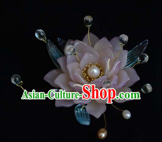 Chinese Traditional Pink Lotus Hair Crown Hanfu Hair Accessories Ancient Empress Hairpin