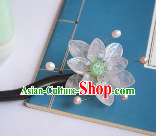 Chinese Ancient Princess Pink Lotus Hairpin Traditional Hair Accessories Hanfu Ebony Hair Stick