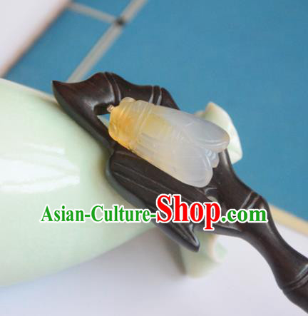 Chinese Hanfu Ebony Hair Stick Ancient Princess Jade Cicada Hairpin Traditional Hair Accessories