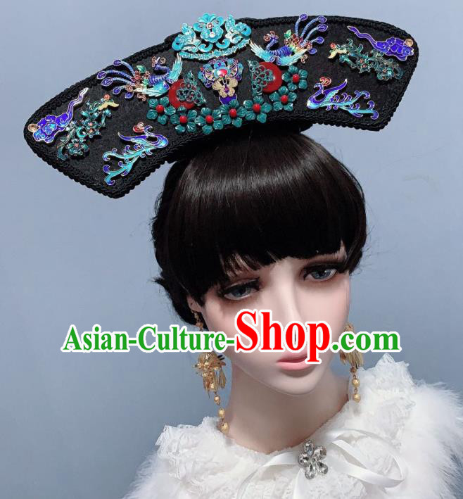 China Traditional Drama Qing Dynasty Court Cloisonne Phoenix Coronet Ancient Imperial Consort Hair Accessories