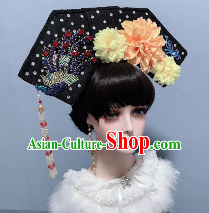 China Ancient Palace Lady Phoenix Coronet Traditional Drama Hair Accessories Qing Dynasty Imperial Consort Hat