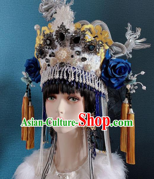 Handmade Chinese Bride Argent Phoenix Coronet Traditional Wedding Hair Accessories Stage Performance Headdress