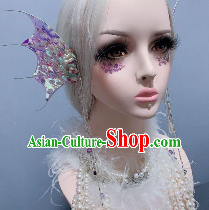 Top Handmade Laser Hair Accessories Stage Show Hair Ornament Baroque Princess Purple Fin Tassel Hair Sticks