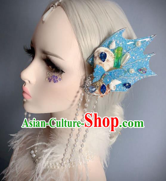 Top Mermaid Princess Hair Accessories Stage Show Hair Ornament Handmade Halloween Cosplay Fairy Blue Butterfly Hair Sticks