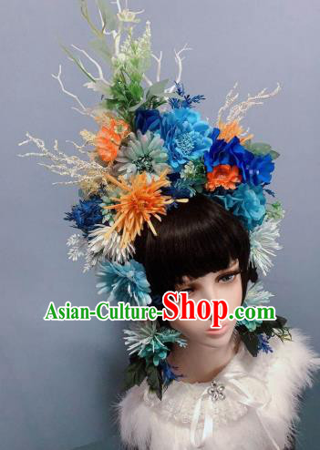 Top Handmade Flowers Royal Crown Wedding Princess Hair Accessories Chaplet Stage Show Headwear