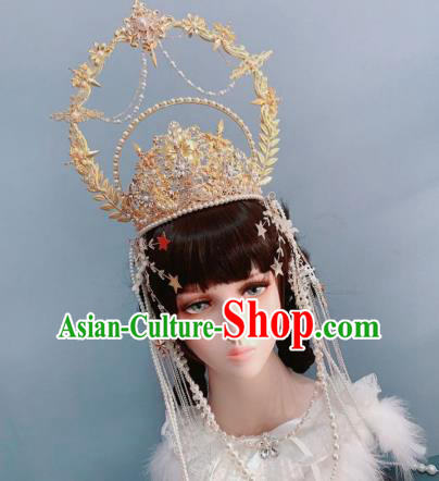 Europe Princess Golden Royal Crown Wedding Hair Accessories Handmade Goddess Headwear