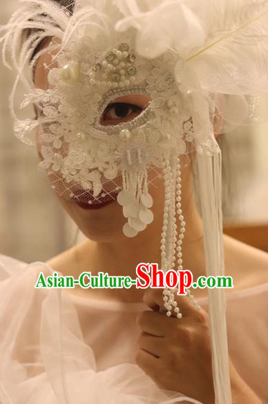 Top Stage Performance White Feather Face Accessories Fancy Ball Decorations Lace Blinder Halloween Cosplay Princess Mask