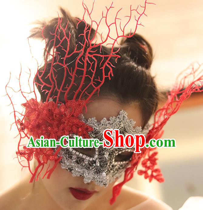 Top Halloween Cosplay Princess Mask Stage Performance Face Accessories Fancy Ball Decorations Red Lace Blinder