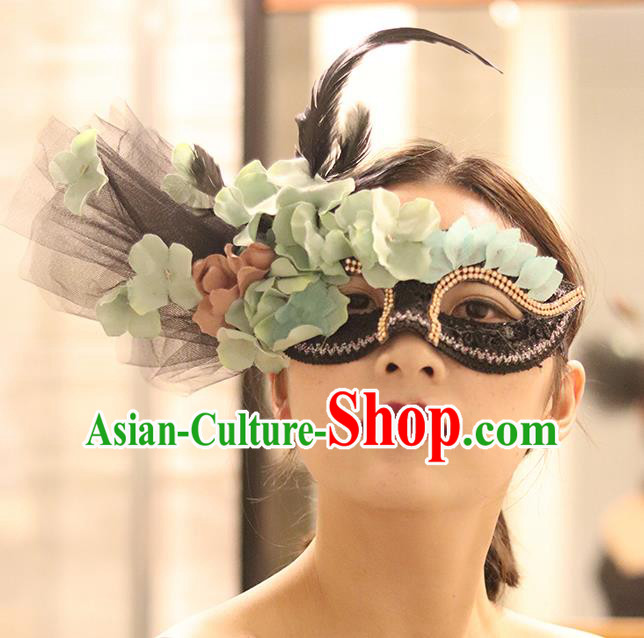 Top Green Flowers Blinder Stage Performance Face Accessories Fancy Ball Decorations Halloween Cosplay Princess Feather Mask