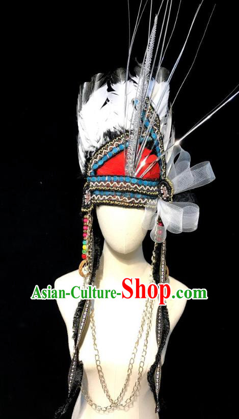 Handmade Halloween Cosplay Hair Accessories Queen Feather Royal Crown Stage Show Indian Chief Headdress