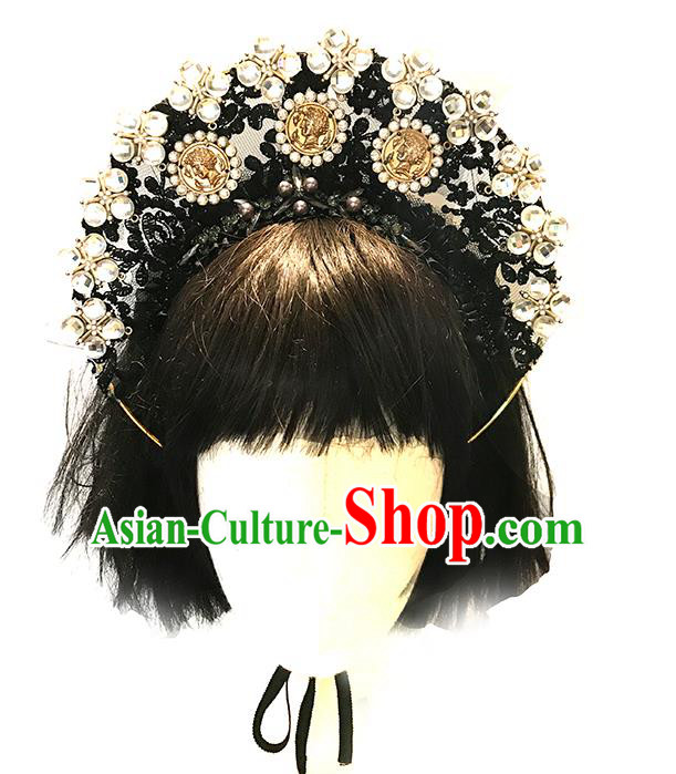 Handmade Gothic Queen Royal Crown Stage Show Headdress Halloween Cosplay Hair Accessories