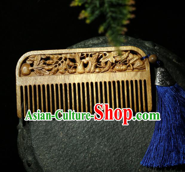 China Handmade Hair Accessories Wood Hairpin Traditional National Carving Nanmu Hair Comb