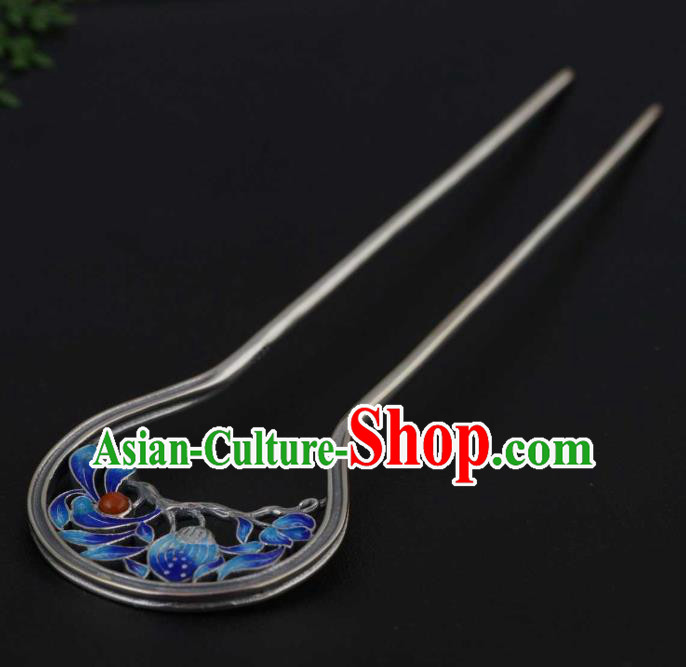 China Ancient Princess Cloisonne Hairpin Traditional National Silver Hair Stick Handmade Hair Accessories