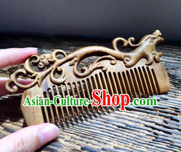 China Traditional National Carving Dragon Wood Hair Comb Handmade Hair Accessories Wedding Nanmu Hairpin