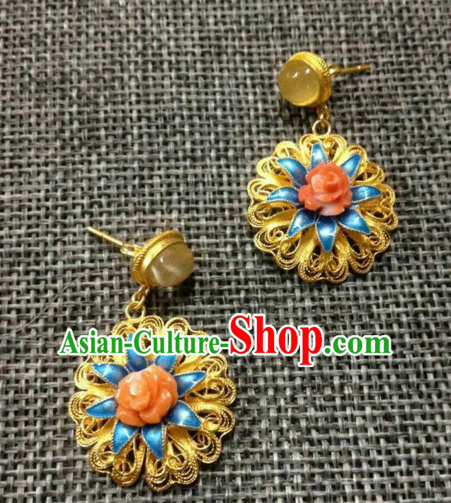 Handmade Chinese Golden Sunflower Earrings Jewelry Traditional Classical Wedding Bride Ear Accessories