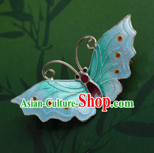 China Ancient Court Queen Breastpin Traditional Qing Dynasty Enamel Blue Butterfly Brooch Jewelry Accessories