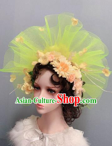 Handmade Noble Lady Wedding Hair Accessories Stage Show Headwear Europe Princess Yellow Veil Top Hat