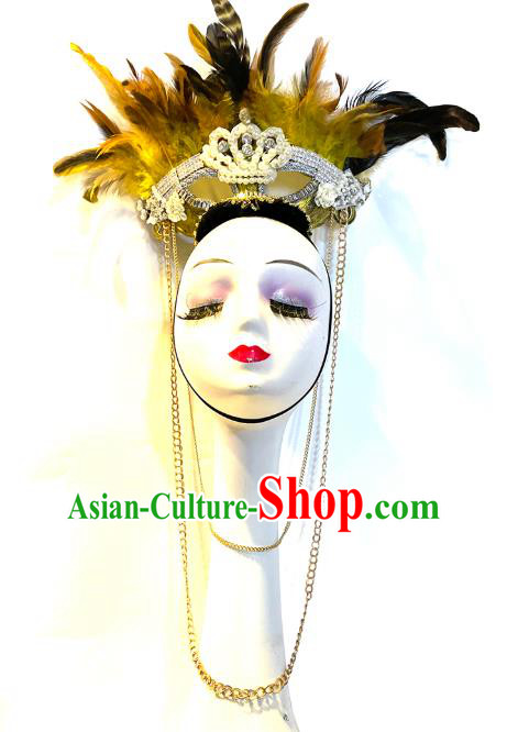 Handmade Brazilian Carnival Headwear Baroque Queen Hair Accessories Stage Show Cosplay Feather Royal Crown