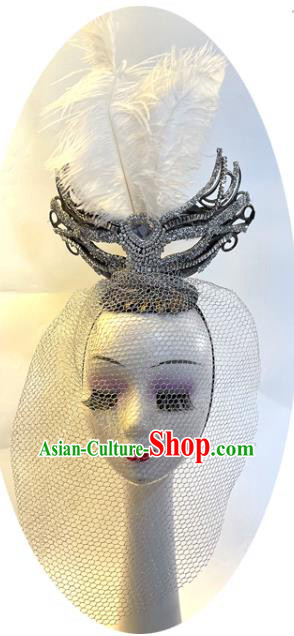 Handmade Stage Show Cosplay White Feather Headpiece Brazilian Carnival Headwear Baroque Queen Hair Accessories