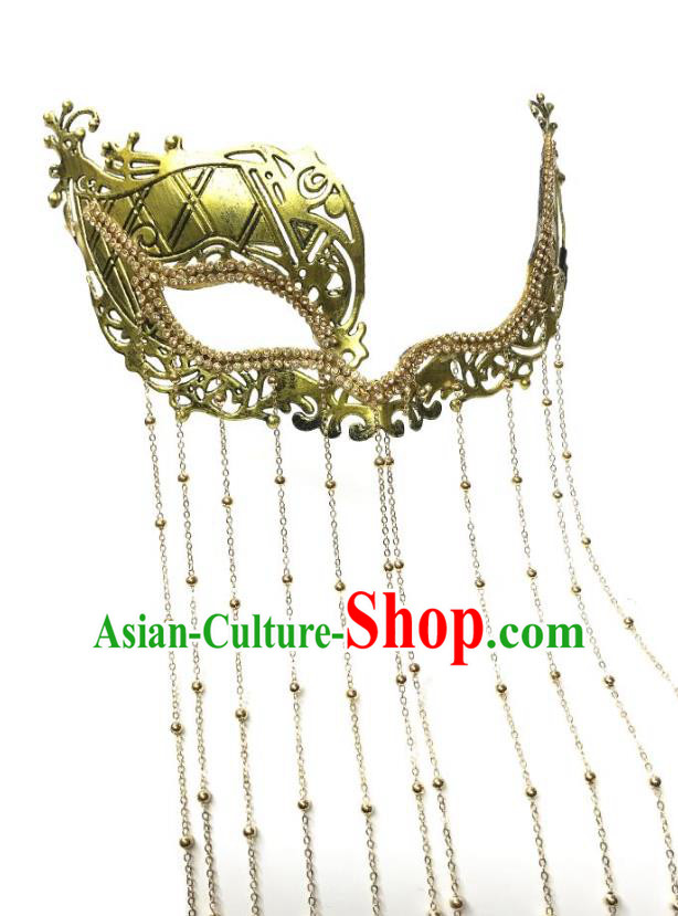 Top Halloween Fancy Ball Stage Performance Golden Tassel Face Accessories Cosplay Princess Mask