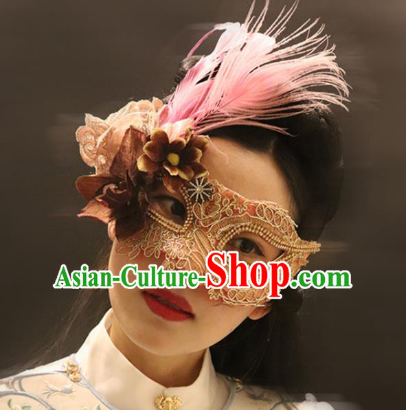 Top Halloween Cosplay Princess Pink Feather Mask Stage Performance Face Accessories Fancy Ball Decorations