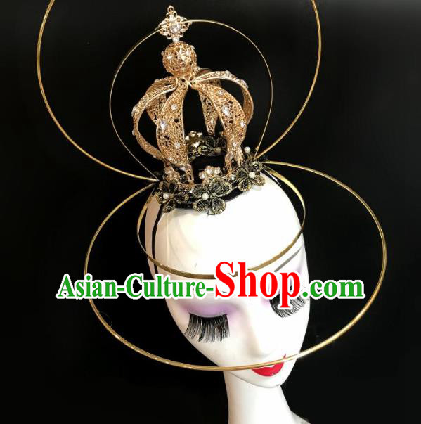 Handmade Halloween Cosplay Hair Accessories Gothic Queen Golden Royal Crown Stage Show Headdress