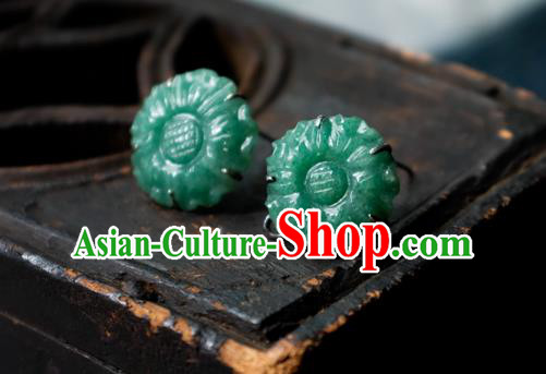 China Handmade Jade Ear Accessories National Earrings Traditional Ear Stud Jewelry