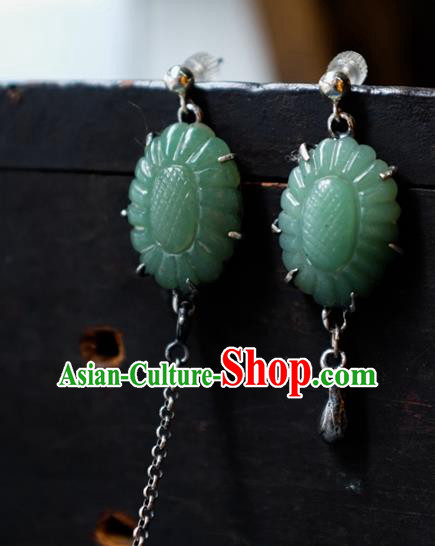 China Traditional Ear Stud Jewelry National Earrings Handmade Green Jade Ear Accessories