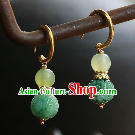 China Traditional Jade Carving Beads Jewelry Handmade Ear Accessories National Court Earrings