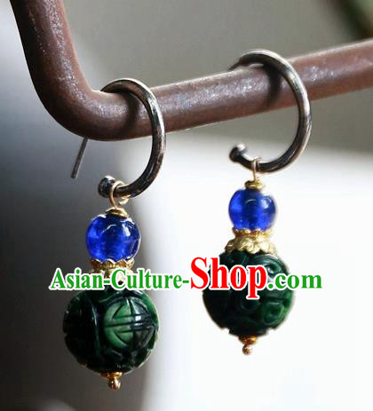 China Handmade Ear Accessories National Court Earrings Traditional Jade Carving Beads Jewelry