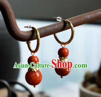 China Handmade Red Coral Beads Ear Accessories National Court Earrings Traditional Jewelry