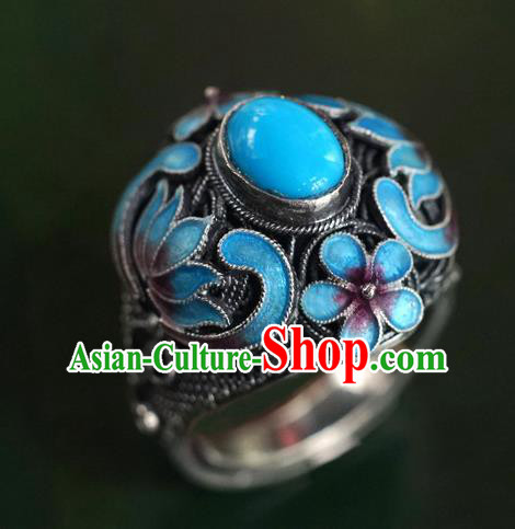 China Ancient Queen Cloisonne Lotus Ring Accessories Traditional Qing Dynasty Court Jewelry