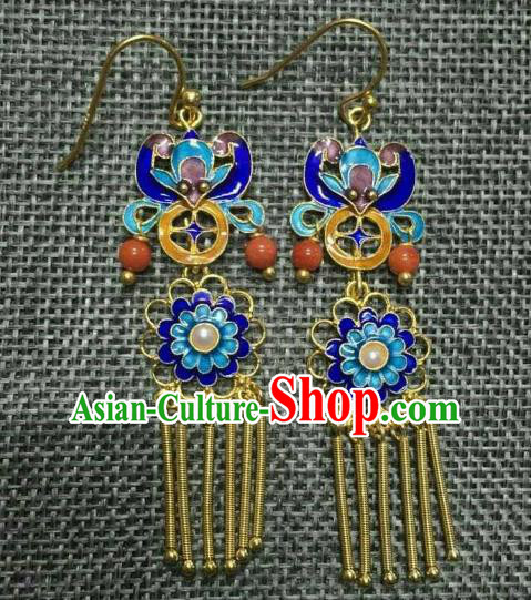 Handmade Chinese Traditional Ancient Classical Agate Ear Accessories Qing Dynasty Enamel Chrysanthemum Earrings Jewelry