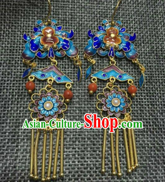 Handmade Chinese Ancient Classical Agate Ear Accessories Traditional Qing Dynasty Enamel Gourd Peony Earrings Jewelry