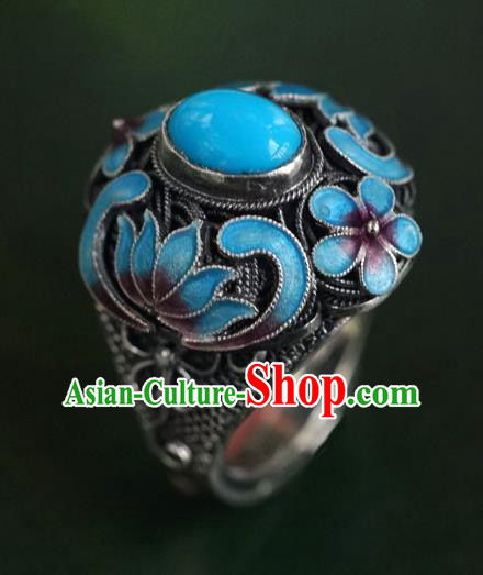 China Traditional Qing Dynasty Queen Cloisonne Ring Accessories Ancient Court Kallaite Jewelry