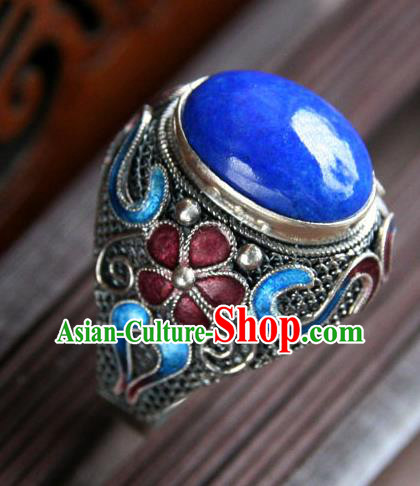 China Traditional Qing Dynasty Queen Enamel Plum Ring Accessories Ancient Court Woman Silver Circlet Jewelry