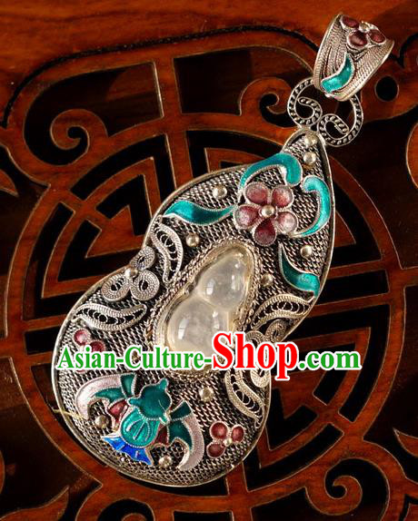 China Traditional National Silver Jewelry Accessories Handmade Jade Gourd Necklace Pendant